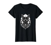 Gothique psychédélique Chat Noir hypnotique Yeux céleste sorcière T-Shirt Graphique avec Valeur, Femme, Noir, XS
