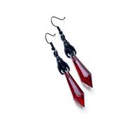 Gothique rouge noir pierres précieuses boucles d'oreilles, Punk Dangle Drop bijoux, sang-rouge cristal Vampire Design, argent Sterling Halloween accessoire,énervé unisexe cadeau pour les femmes/hommes
