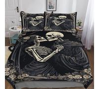 gothique Skull Bedding 3 Pièces Couple squelette Duvet Cover Set with Pillow Shams-Soft Brushed Microfiber Fabric-Wrinkle,Shrinkage And Fade Resistant-Easy Care Luxury Soft Bedding Double（200x200cm）