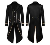 Gothique Veste Homme Noire Steampunk Victorienne Veste Homme Vintage Victorien Renaissance Manteau Pirates et Vampire Cosplay Costume d'Halloween et de Carnaval Frac de Gentleman pour Adultes