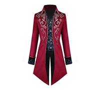 Gothique Veste Homme Rouge, Steampunk Costume Homme Slim Fit Vintage Victorien Manteau Rétro Renaissance Frack Classique Pirates Vampire Cosplay Tailcoat pour Carnaval Halloween Gentleman