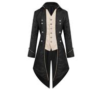 Gothique Veste Homme Vintage Steampunk Veste Homme Intage Victorien Renaissance Manteau Longueur Moyenne Pirates Vampire Cosplay Costume pour Halloween et Carnaval Gentleman Frack
