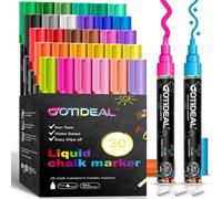 GOTIDEAL Marqueurs à craie liquide, 30 couleurs pour tableau noir, calendrier, verre, marqueurs de fenêtre lavables, peinture et dessin pour voiture, voiture, bistrot, miroir, pointe biseautée