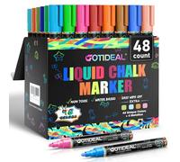 GOTIDEAL Marqueurs à craie liquide effaçables, lavables et non toxiques pour calendrier, tableau noir, verre, voitures avec pointes réversibles (48 couleurs, 6 mm)