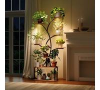 GoTiling Porte-plantes d’intérieur, lampe de croissance, 162 cm, 8 niveaux | Structure courbe en métal et bois, finition noire, 8 niveaux pour plantes en pot, adaptée au salon ou à un coin intérieur.
