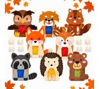 GoTilo Kit de fabrication de photophores automne, 8 motifs d'animaux avec | Papier transparent en 4 couleurs, ruban adhésif double face et bâton de colle inclus