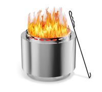 Gotland Foyer sans fumée de 60 cm en acier inoxydable haute performance avec couvercle de protection et crochet pour terrasse, jardin, camping et activités de plein air en toute saison