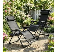 Gotland Lot de 2 chaises longues d'extérieur Zero Gravity pour jardin, pas de montage nécessaire, chaises pliantes inclinables avec porte-gobelet, coussin appuie-tête réglable, maille textilène