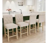 GOTMINSI Lot de 4 tabourets de bar rembourrés pour îlot de cuisine, tabourets de bar rembourrés avec boutons touffetés, décoration d'intérieur, cuisine, îlot de 66 cm, chaises de bar en bois beige