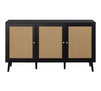 Bestmobilier - Buffet bas Goto - noir et cannage - 3 portes - 140 cm