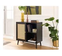 Goto - buffet haut - noir et cannage - 2 niches et 1 porte - 80 cm - Noir