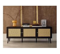 Goto - meuble tv - noir et cannage - 3 portes - 167 cm - Noir