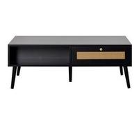 Goto - table basse - noir et cannage - 1 tiroir et 1 niche - 110 cm - Noir