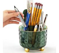 GOTOBA Pot à crayons rotatif à 360° pour bureau, 6 emplacements, pour pinceaux de maquillage, ustensiles d'écriture, fournitures de bureau et scolaires (vert foncé)