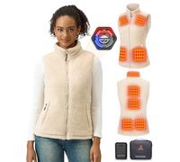 GOTOBI Gilet Chauffant Polaire Femme Avec Batterie 16000mah 7,4v Incluse, 9 Zones De Veste Chauffante, Gilet Chauffant Electrique Avec 3 TempéRatures RéGlables Pour Le Travail En ExtéRieur,Beige