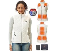 GOTOBI Gilet chauffant pour femme avec batterie de 16 000 mAh, gilet avec 9 zones de chauffage et 3 températures réglables, gilet chauffant pour activités de plein air, randonnée, ski, blanc, M