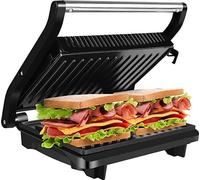 Gotoll GLHS152D Gril de table à contact, Panini & Sandwich Maker, plaques de cuisson doubles, gril à contact ouvert à 180°, 1000 W, revêtement antiadhésif, poignées isolées, boîtier en acier inoxydabl