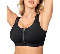 Gotoly Soutien-gorge de sport post-chirurgie avec fermeture éclair sur le devant pour femme, couverture complète, soutien-gorge de compression avec bretelles réglables, sans armatures, Noir , XXL
