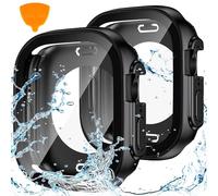 Goton Lot de 2 Coques étanches pour Apple Watch Ultra Protecteur d'écran 49 mm Verre de Protection 360° + Pare-Chocs arrière pour iWatch Ultra Accessoires 49 mm Noir/Noir