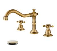 gotonovo 3 Hole Widespread Bathroom Sink Faucet Double Cross Handle Mixer Tap Faucet for Bathroom Sink Vanity Faucet Deck Mount Basin Hot Cold Water Matching Pop Up Drain Antique Brass