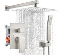 gotonovo Système de douche à effet pluie pour salle de bain avec pommeau et poignée - Ensemble complet de douche en laiton massif équilibrant la pression - 25,4 cm - Nickel brossé