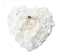 GOTOTO Écrin pour Bague Blanc en Forme de Coeur Romantique Mariage Bague Boîte de Bijoux de Coussin avec Flore en Satin Elégant pour Mariage