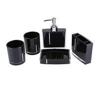 GOTOTO Lot d'accessoires de Salle de Bain 5 pièces, Porte-Savon, Distributeur de Savon, Verre de Salle de Bain, Porte-Brosse à Dents, Bouteille d'émulsions, Noir