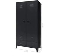 GOTOTOP Armoire métallique de style industriel 90 x 40 x 180cm Armoire avec 2 portes et 2 tiroirs pour le bureau - Noir