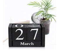GOTOTOP Calendrier perpétuel Vintage en Bois | Calendrier de Bureau Lift 'n' Flip Block Design | pour la Maison ou Le Bureau(Noir)
