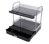 GOTOTOP Étagère à Tasses à café en Acier Inoxydable, avec Plateau D'égouttage, pour Organisateur de Cuisine, Support à Tasses à 2 Niveaux en PET pour Comptoir (BLACK)