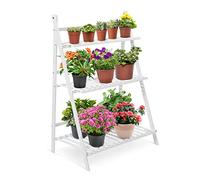 GOTOTOP Étagère de Jardin en Bambou Échelle à Fleurs 3 Niveaux Pliable Escalier de Rangement pour Plantes, 70 x 40 x 96cm (Blanc)