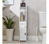 GOTOTOP Etagère Meuble Colonne Salle de Bains Blanche en Plaque Bois et Plastique pour Rangement et Stockage de Shampooing Savo A138