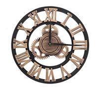 GOTOTOP Horloges murales 3D pour Salon décor équipement Industriel rétro Chiffre Romain Rustique à la Main Grand engrenage en Bois Vintage Bureau Bar(11.81in-Or)