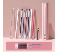 GOTOTOP NBX Trousse à Crayons en ABS avec Support sur Pied, Design Push-pull et Taille-crayon, 20 X 3 Cm, Boîte de Fournitures Scolaires pour Filles, Enfants, étudiants en Rose Blanc (P-2)