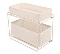 GOTOTOP Organisateur Sous évier en Acier, Support de Rangement Coulissant à 2 Niveaux pour Cuisine et Salle de Bains, Crème 14x12,6x7,87 Pouces
