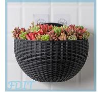 GOTOTOP Pot de fleurs mural 2 PCS Imitation Rotin Tenture Murale Pot De Plante Demi-Rond Mural Semi-Circulaire Pot jardin moteur