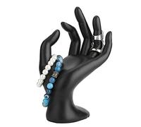 GOTOTOP Présentoir à Bijoux en Forme de Main, Mannequin Femme Support d'Affichage de Bijoux de Main en Résine pour Afficher Colliers, Bracelets, Bagues, Noir, 16x7.5cm