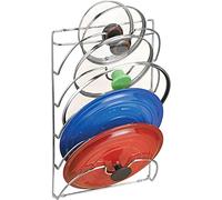 GOTOTOP Support de Couvercle de Pot, Porte Couvercle Vertical en Métal avec 5 Compartiments, Support Ustensiles Cuisine Pratique pour Mural de Cuisine ou de Porte, 43,4 * 27,8 *