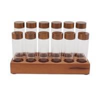 GOTOTOP Tubes de Stockage de Grains de café à Dose Unique, Support en Bois de Noyer, Présentoir en Verre élégant pour Cafés et Baristas à Domicile 60ml (2 rangées 12 trous)
