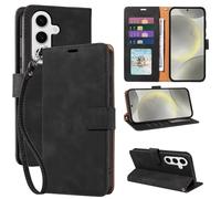 GOTOURED Étui portefeuille pour Samsung S24, S24, blocage RFID, 4 emplacements pour cartes, dragonne, béquille, fermeture magnétique, résistant aux chocs en cuir souple (noir)