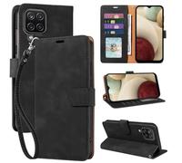 GOTOURED Walle Étui de protection en cuir souple pour Samsung A12, 4 emplacements pour cartes, blocage RFID, béquille, dragonne, résistant aux chocs (noir)