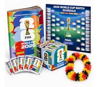 GOTPARTY Set Panini Coupe du Monde 2026 Album & Stickers - Cartes de Football à Collectionner avec Calendrier des Matchs, Collier de Fleurs Allemagne & Album Panini (10 Pochettes / 70 Stickers)