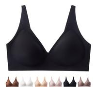 Gotreflect Jelly Bra, Gotreflect Women Deep V Bras, V Neck Seamless Push Up Bra, Wireless Comfortable Bras (Black,TG)