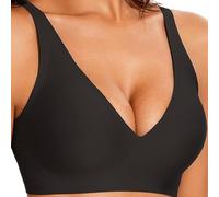 Gotreflect Jelly Bra, Jelly Wireless Womens Comfortable Wireless Bras, Deep V Push up Breathable Seamless Bras (Black,Grand)