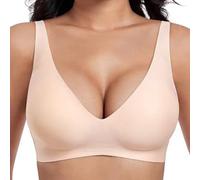Gotreflect Jelly Bra, Jelly Wireless Womens Comfortable Wireless Bras, Deep V Push up Breathable Seamless Bras (Apricot,Grand)