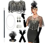 GOTRUST 7PCS Accessori Anni 20 Donna, Great Gatsby Costume Set, Accessori Charleston Donna Neri, Vintage 1920 Accessories per Halloween Natale Carnaval