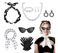 GOTRUST 8pcs Accessoires Années 50 Femme Noir, Costume des Année 1950s Rétro, Deguisement Rock Annee 50 Femmes pour Fête Carnaval Halloween