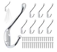 GOTRUST 8pcs Crochet de Manteau Murale Vintage Argent, Crochets de Mural Rétro Double Métal, Crochets Muraux Patère avec 32 Vis, Crochet Métal de Porte Chapeau pour Mural Salle de Bain Cuisine