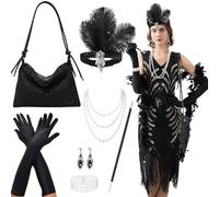 GOTRUST Accessoire Année 20 Femme, 7PCS 1920s Deguisement Gatsby Gatsby Costume, 1920 Accessoire Charleston Headband pour La Mascarade Halloween Noël