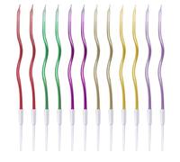 GOTRUST Lot de 12 bougies colorées en spirale avec support - Bougies fines et longues - Décoration de gâteau d'anniversaire et mariage anniversaire
